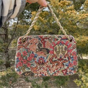 Woven Floral Tapestry Chain-Handle Shoulder Bag - Multicolor